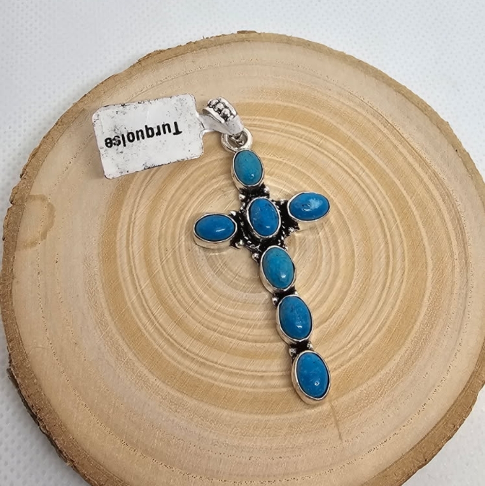 TURQUOISE CROSS PENDANT NEW - Picture 2 of 2